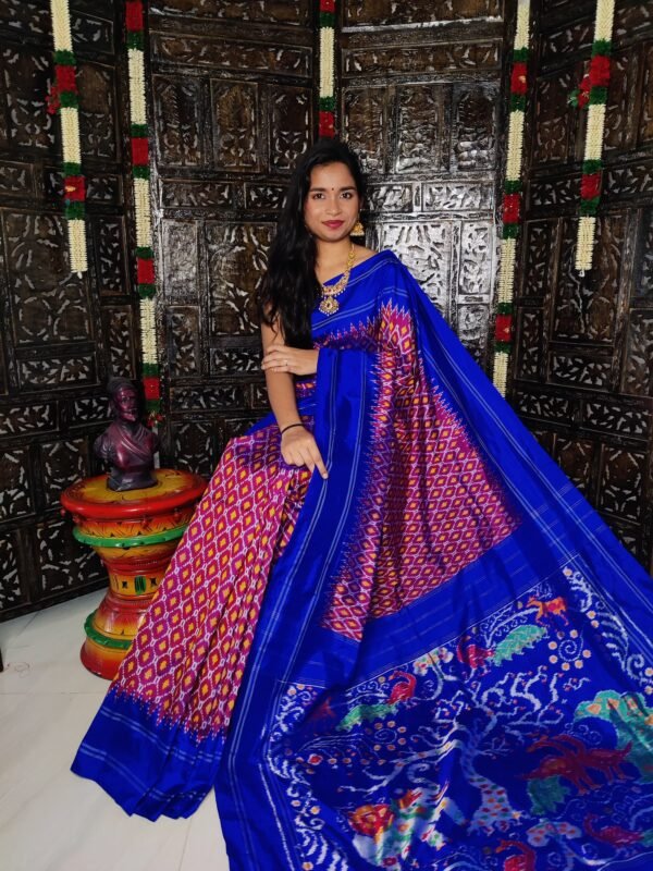 Pochampally-Ikkat-Silk-Saree-Pink-and-Blue