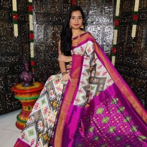 Ikkat-Silk-Saree-White-pattern-and-Pink