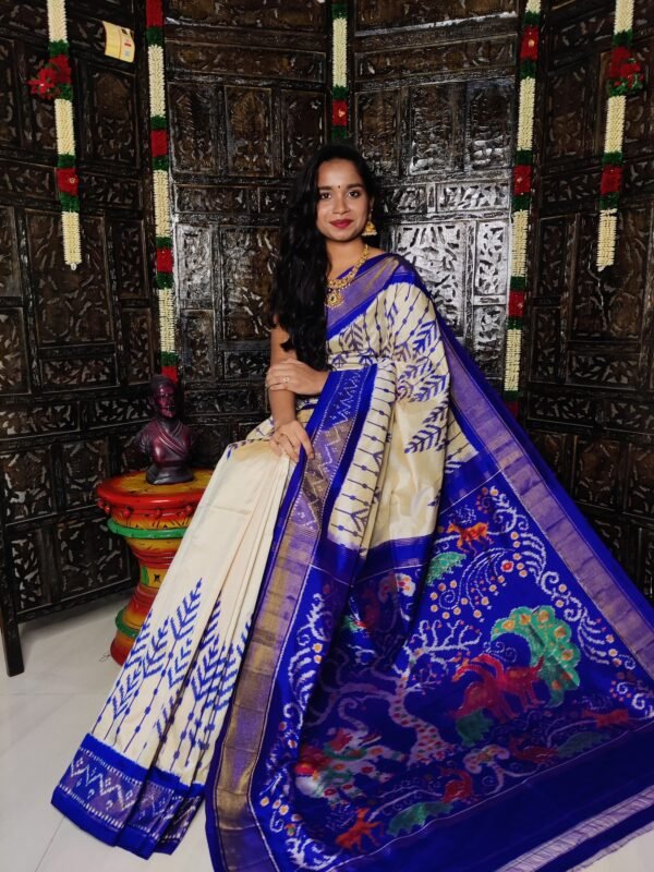 Ikkat Saree White and Blue
