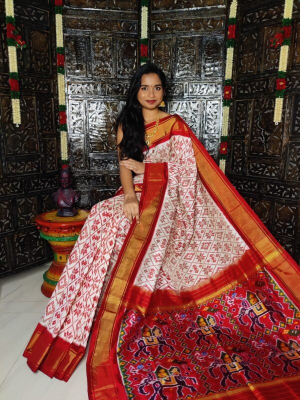 Ikkat Silk Saree orange red