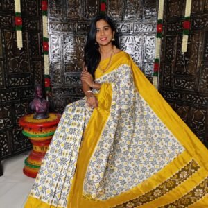 Pochampally-Ikkat-Silk-Saree-white-and-yellow