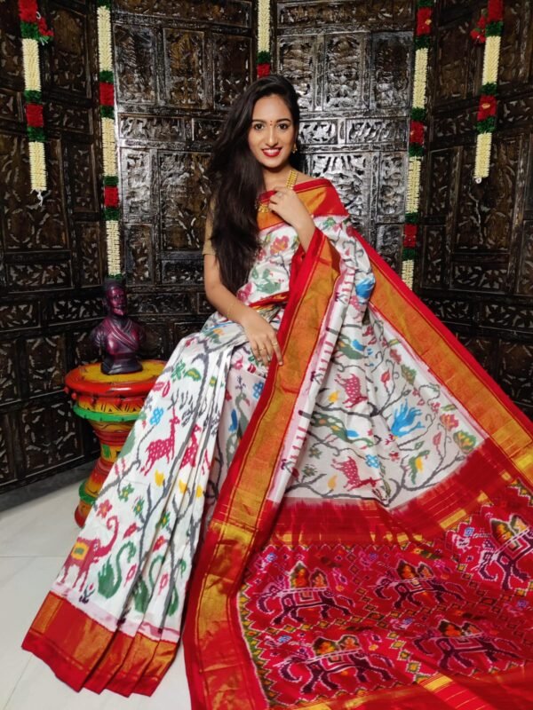 Pochampally Ikkat Saree White Red