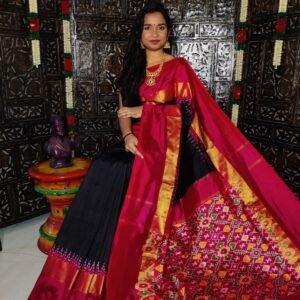 Pochampally Ikkat Silk Saree Black and Red