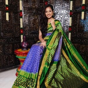 Pochampally Ikkat Silk Saree in Blue and Green