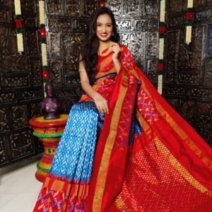 Pochampally Silk Saree Light Blue and Red