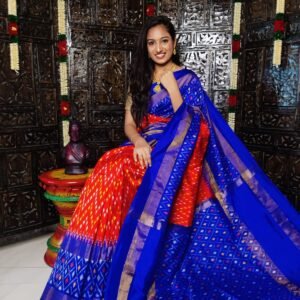 Pure Pochampally Ikkat Silk Saree Red and Blue