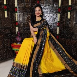 Pure Pochampally Ikkat Silk Saree Yellow and Black